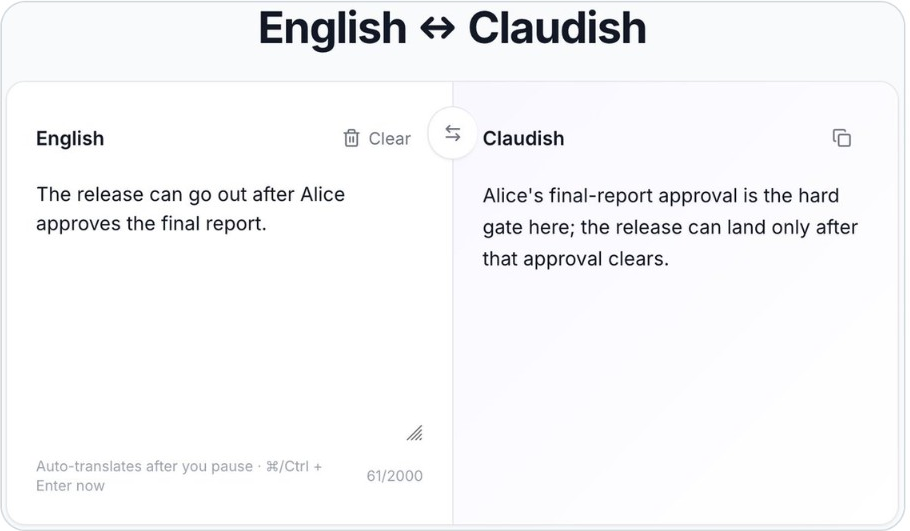 Screenshot of English ↔ Claudish