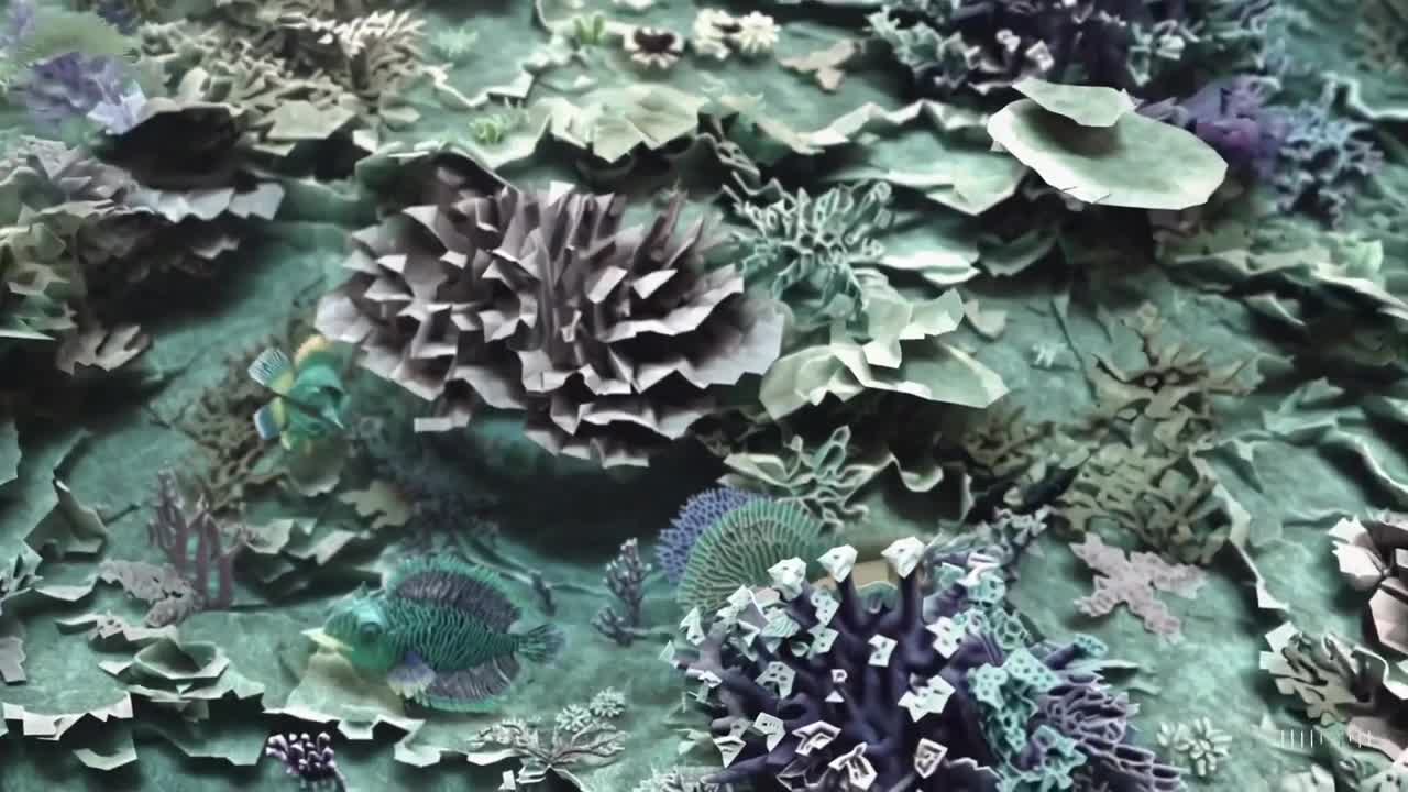 Sora-generated paper coral reef with colorful fish