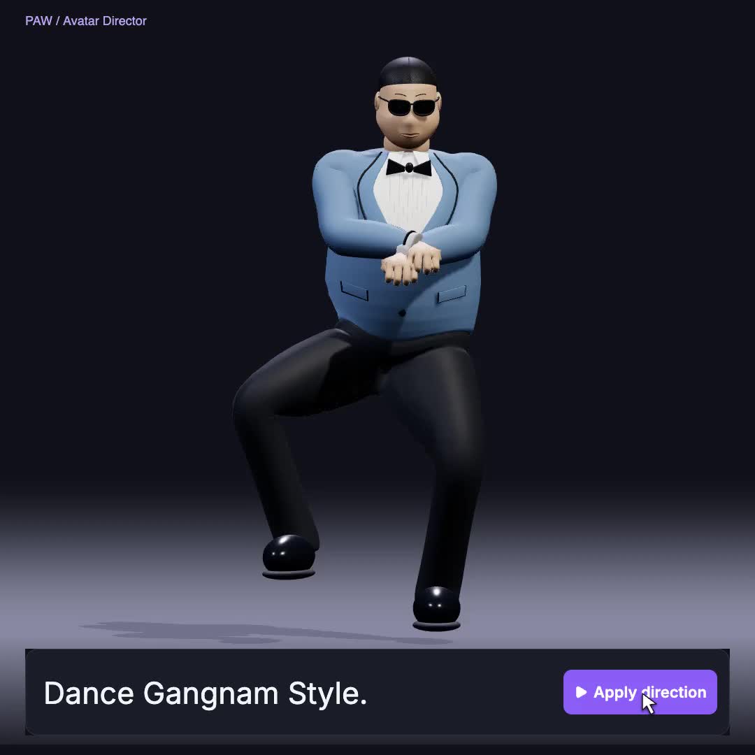The Gangnam character following an English direction