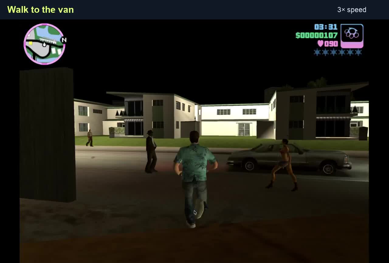 Recorded autonomous walking, van entry and helicopter bomb pickup