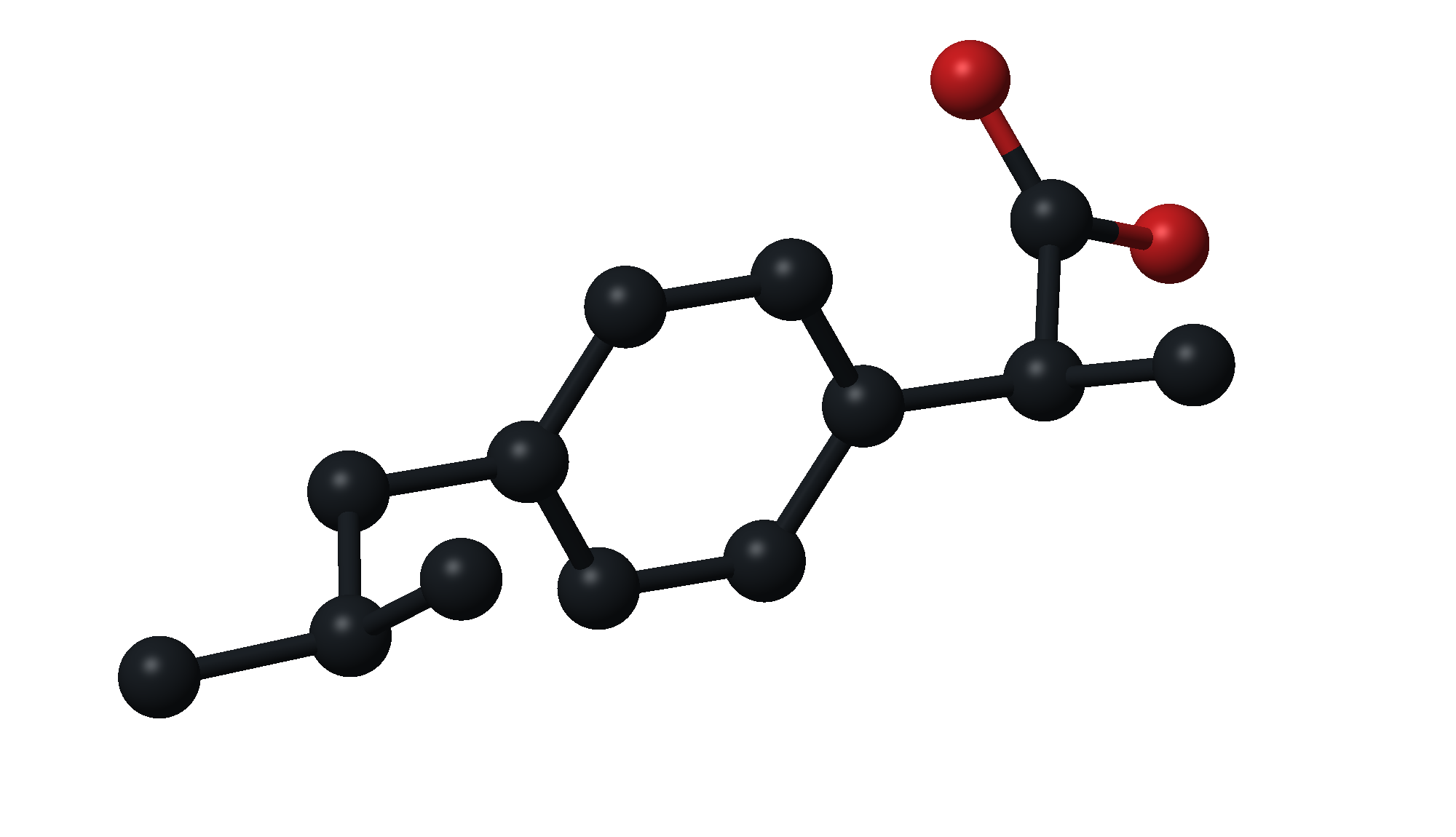 Illustrative ball-and-stick model of ibuprofen, with hydrogen atoms omitted