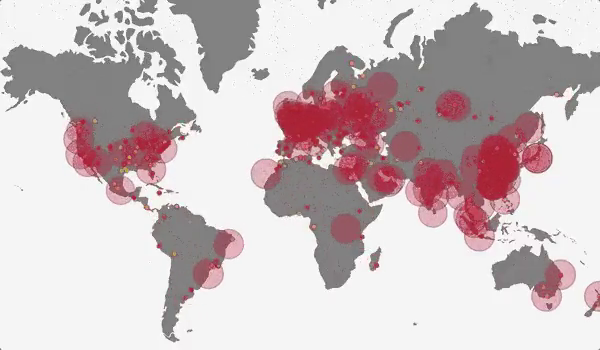 Historical WildChat map with activity across many parts of the world